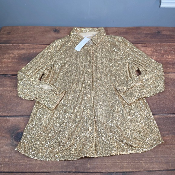 Soft Surroundings Tops - Soft Surroundings Sequin Shirt Womens PXL Gold New Sancerre Button Down Blouse
